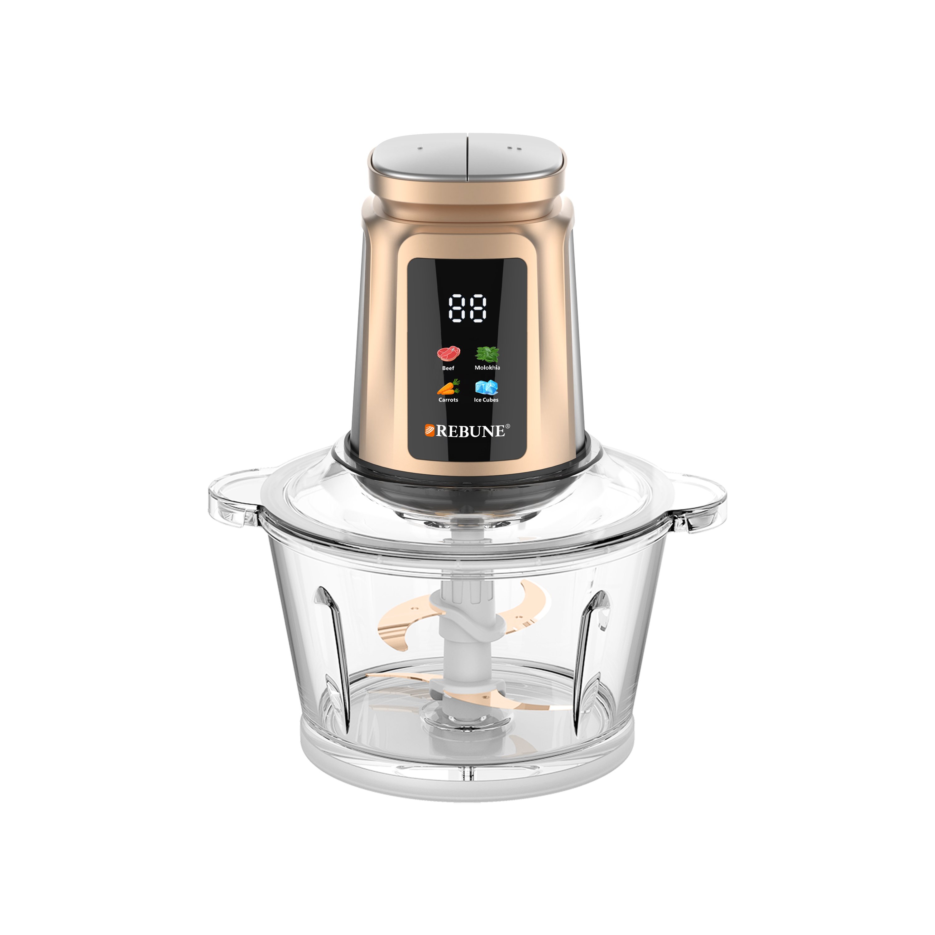 ريبون فرامة خضار ولحوم كهربائية 2 لتر 350 واط - بشاشة رقمية - ذهبي - RE-2-190