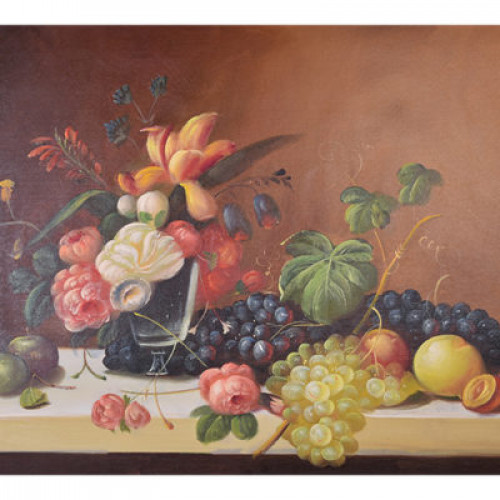 لوحة طبيعة صامتة رسم زيتي مقاس 50 * 60 سم بدون برو...