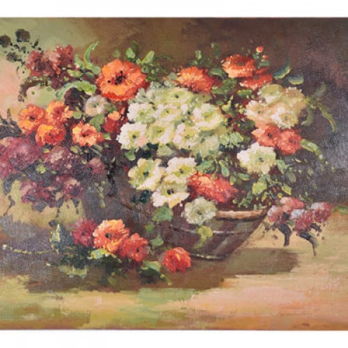 لوحة طبيعة صامتة رسم زيتي مقاس 50 * 60 سم بدون برو...