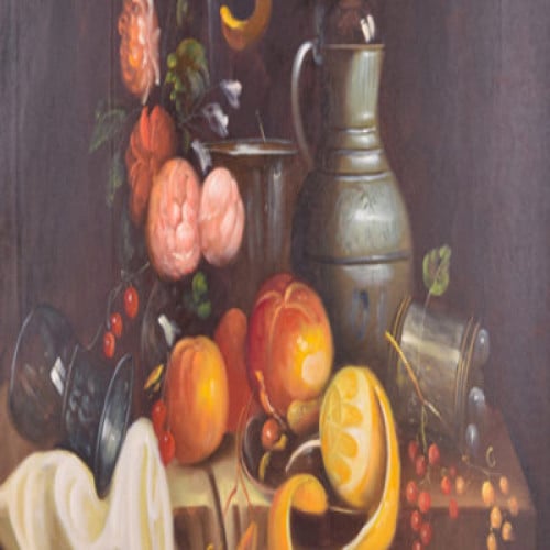 لوحة طبيعة صامتة رسم زيتي مقاس 50 * 60 سم بدون برو...