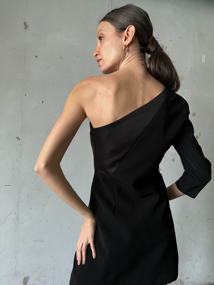 One shoulder clearance black blazer dress