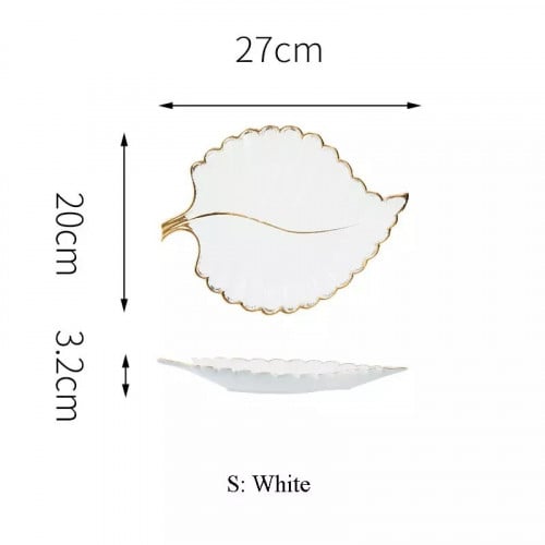 صحن تقديم شكل ورقة صغير مذهب وأبيض