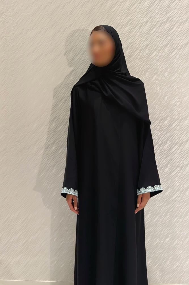 A line Black abaya with Tiffany trim