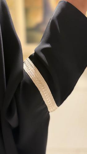 Black Half Bisht With Cream Trim