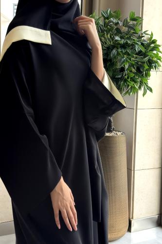 Half Bisht with Wide Sleeve Lined in Butter Yellow