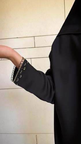 ‏Black Half Bisht with Gold Trim Sleeve