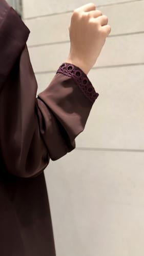 Burgundy A-Line Abaya with Trim