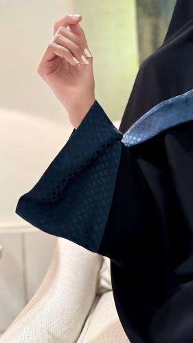 Black Bisht With Turquoise Japanese Printed Sleeve...