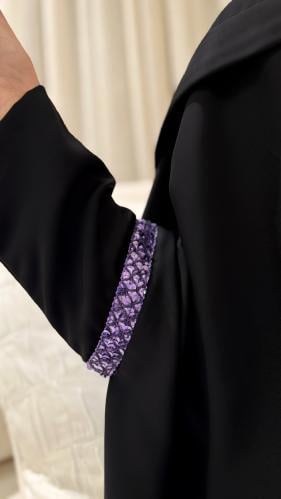 Black Half Bisht With Purple Sequins