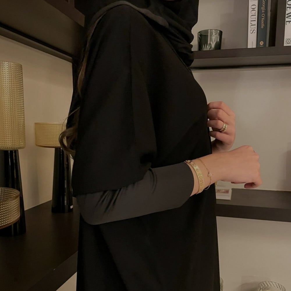 Black abaya with Black stretch sleeves