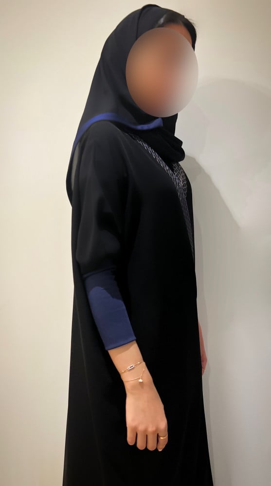 Black abaya with Navy braided collar dailyshall