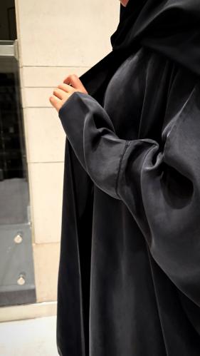 Half Bisht – Plain Washed Black Japanese Silk