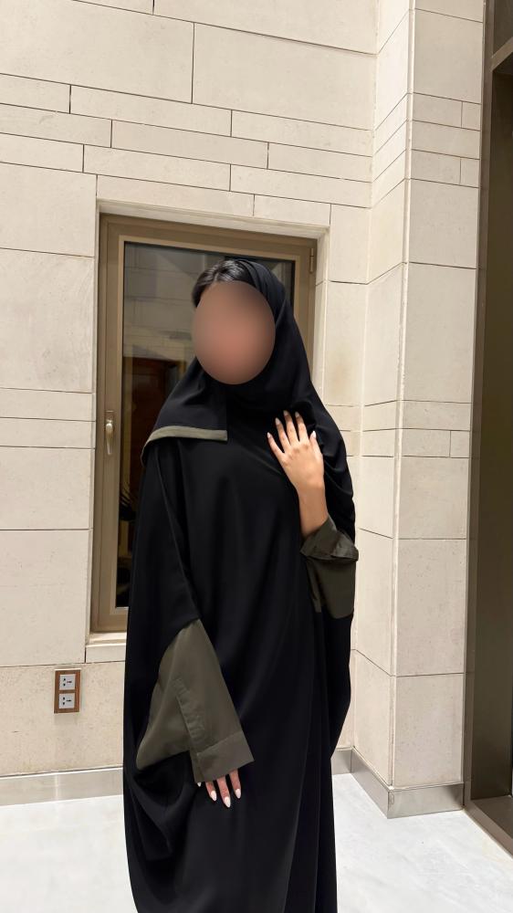 Black abaya with Olive Green circles cuffs