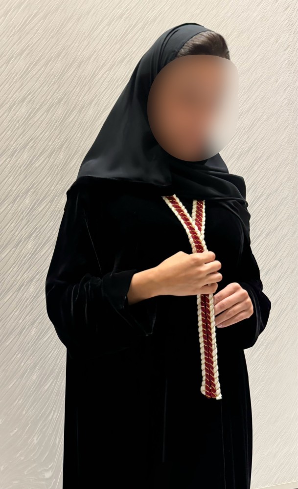 Black abaya with Dark Cherry Braid