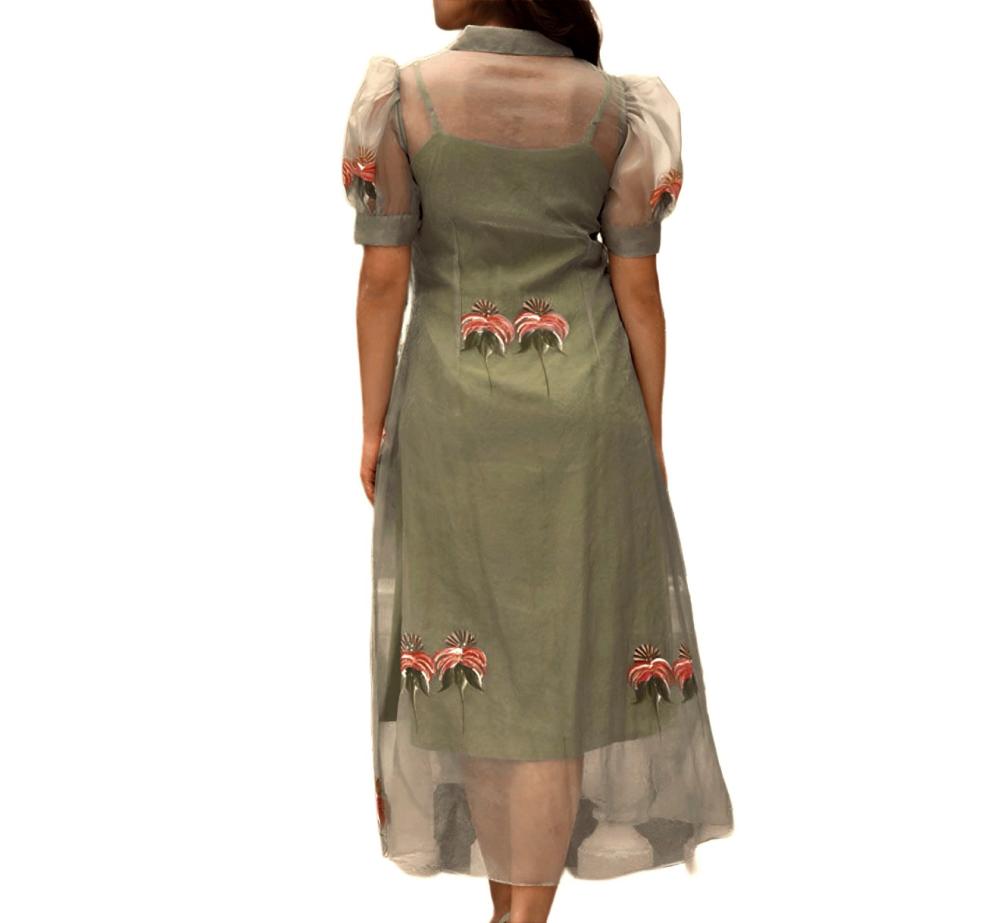 open lace back dress 1940s Hand Painted & 3D Floral Detail Black Silk Organza Dress – Shrimpton  Couture main image 1