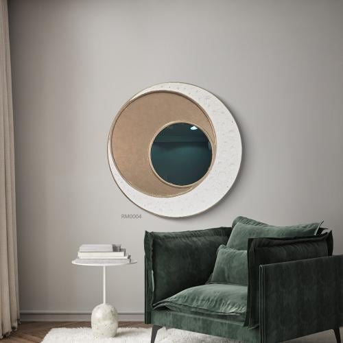 لوحة جدارية جبسية بمرايا - مرايا دائرية - مرايا - ديكور منزلي - ريشة