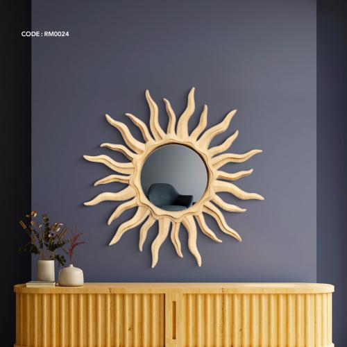 مرآة بإطار خشبي - مرايا دائرية - مرايات - متجر ريشة ستور