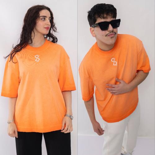 #1تيشرت لون اورنج بخامة مغسول