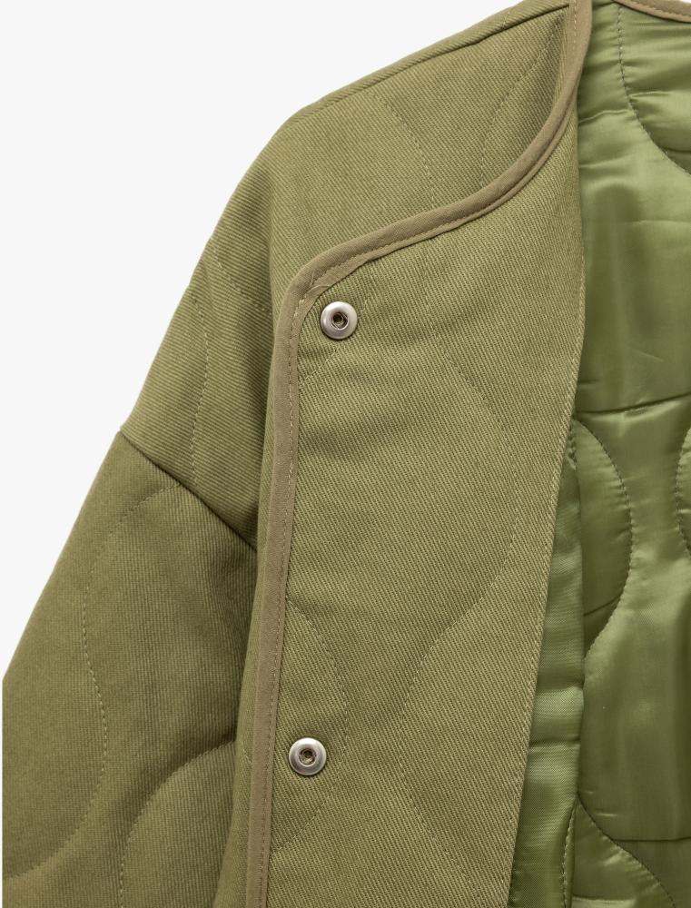 سترة نسائية مبطنة كاكي بأكمام طويلة وتفاصيل جيب أنيقة Koton تركي أصلي