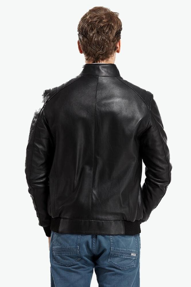 معطف جلد رجالي أسود من DERIZA