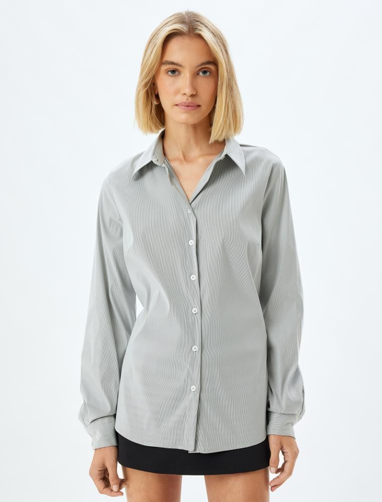 قميص نسائي أبيض كلاسيكي بأكمام طويلة وياقة رسمية Koton تركي أصلي