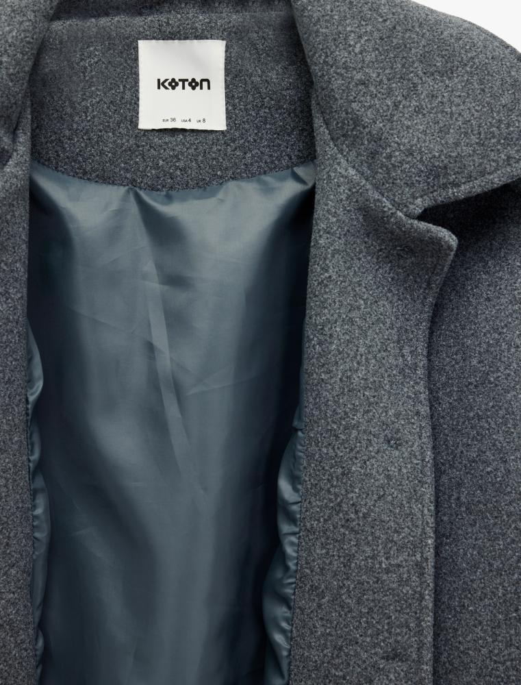 سترة نسائية رمادية قصيرة بتصميم مزدوج الصدر Koton تركي أصلي