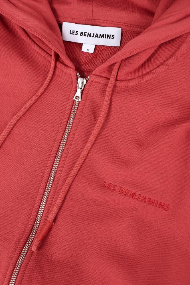 هودي رجالي أحمر جاسبر قطن ناعم بغطاء رأس وسحاب