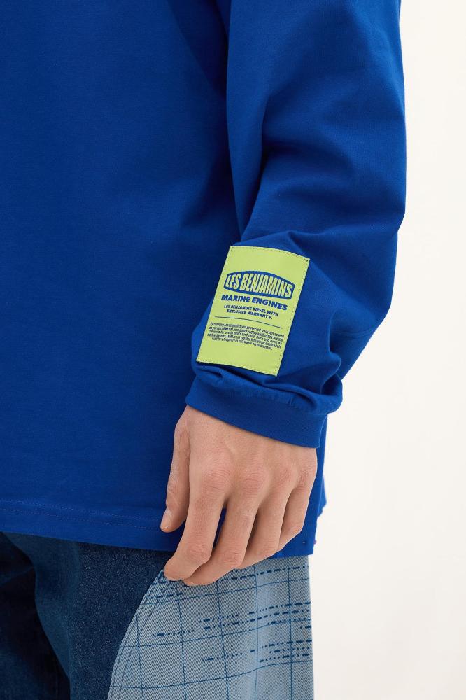 تيشيرت رجالي ازرق اوفر سايز طويل الاكمام بتصميم عصري من ليس بنجامينز ت