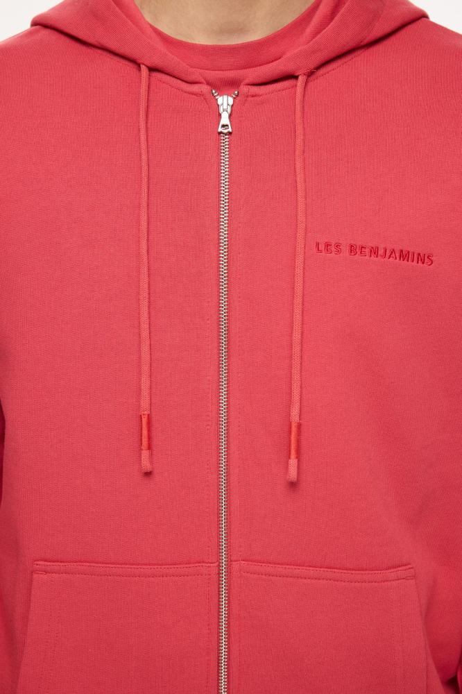 هودي رجالي أحمر جاسبر قطن ناعم بغطاء رأس وسحاب