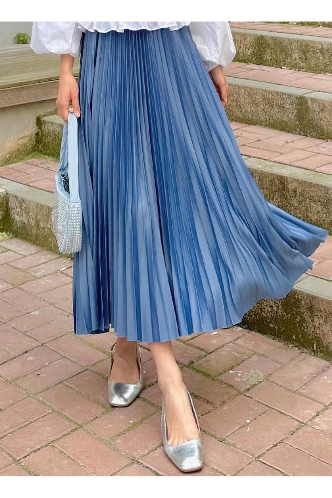 تنورة مطوية نيلي مريحة Zafoni تركي أصلي