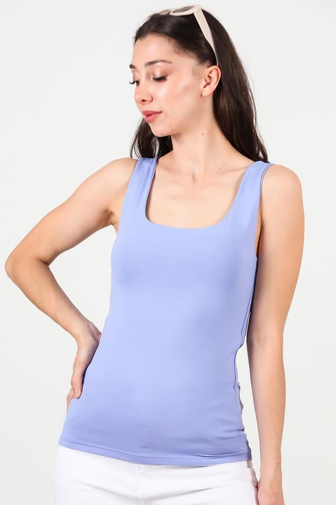 بلوزة نسائية زرقاء بدون أكمام رقبة مربعة Patirti تركي أصلي