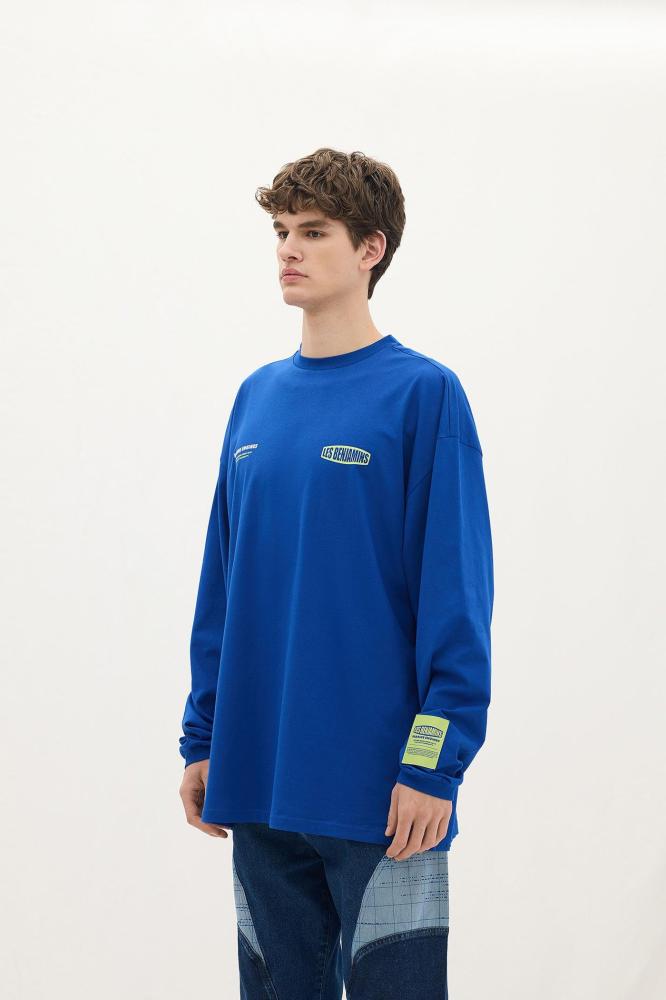 تيشيرت رجالي ازرق اوفر سايز طويل الاكمام بتصميم عصري من ليس بنجامينز ت