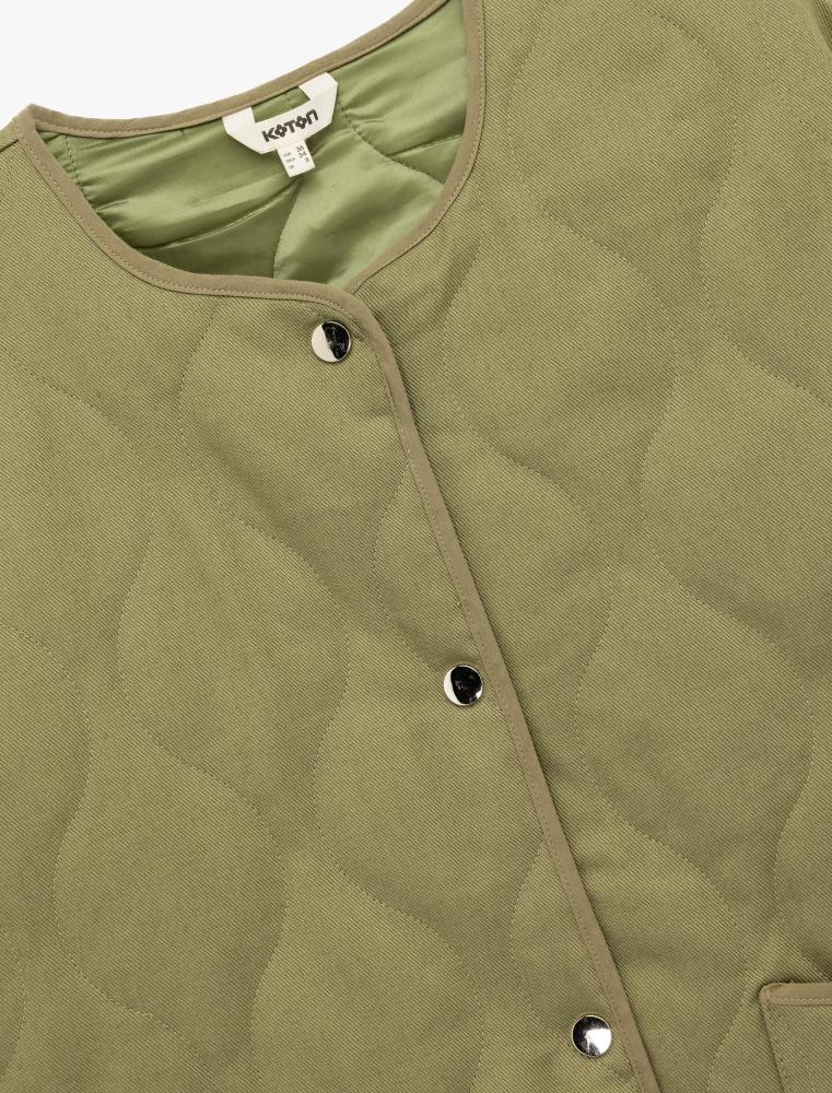 سترة نسائية مبطنة كاكي بأكمام طويلة وتفاصيل جيب أنيقة Koton تركي أصلي