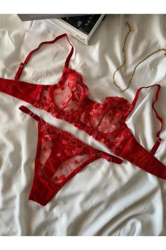 طقم حمالة صدر قلب احمر من Rozenin LINGERIE - أصلي