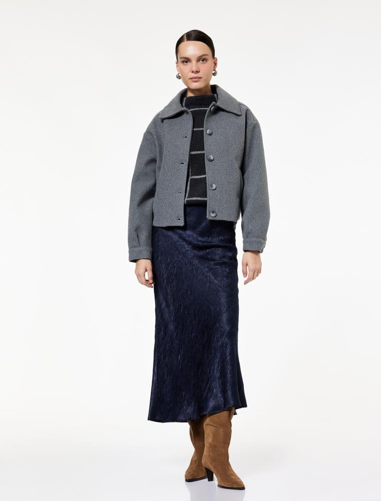 سترة نسائية رمادية قصيرة بتصميم مزدوج الصدر Koton تركي أصلي