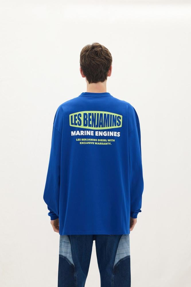 تيشيرت رجالي ازرق اوفر سايز طويل الاكمام بتصميم عصري من ليس بنجامينز ت
