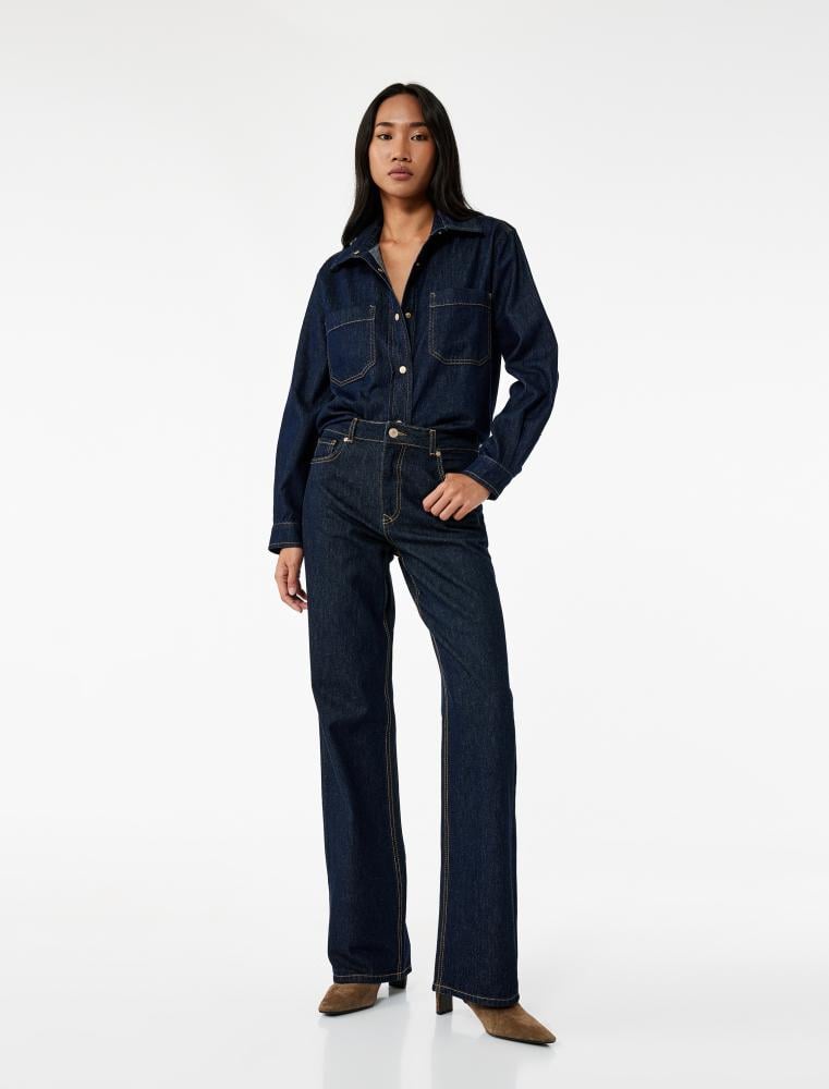 جينز نسائي نيلي غامق بقصة مستقيمة وخصر عادي Koton تركي أصلي