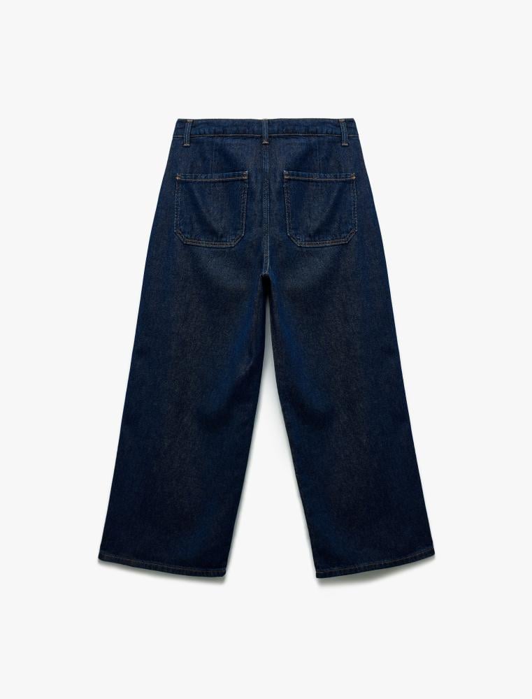 بنطال جينز نسائي نيلي غامق واسع الساق بخصر عالي Koton تركي أصلي