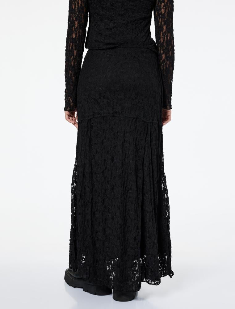 تنورة دانتيل سوداء متوسطة الطول بتفاصيل درزات راقية Koton تركي أصلي