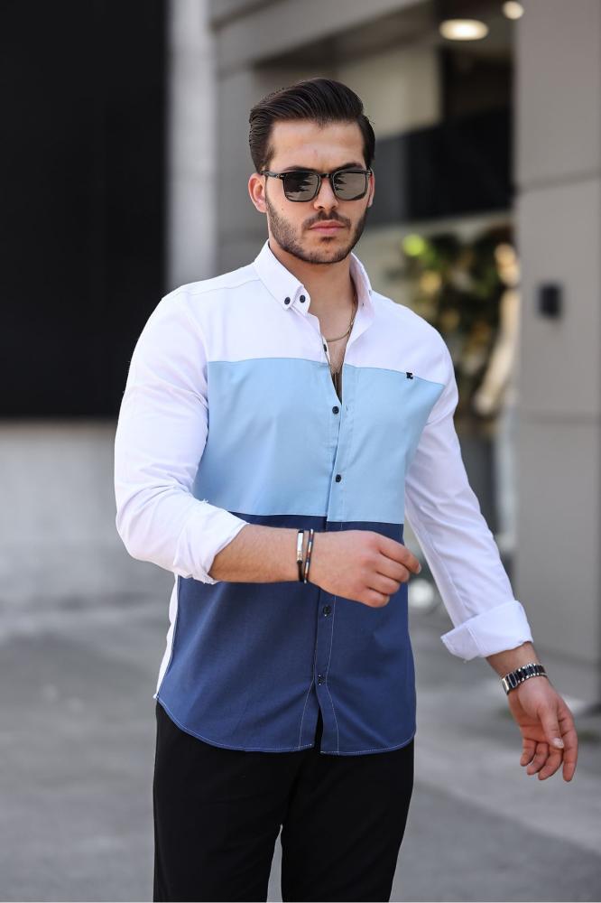 قميص جينز أبيض Slim Fit أنيق وعملي Zafoni تركي أصلي