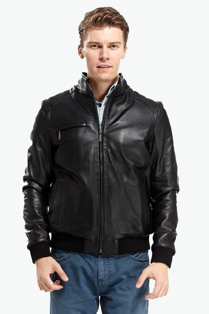 معطف جلد رجالي أسود من DERIZA
