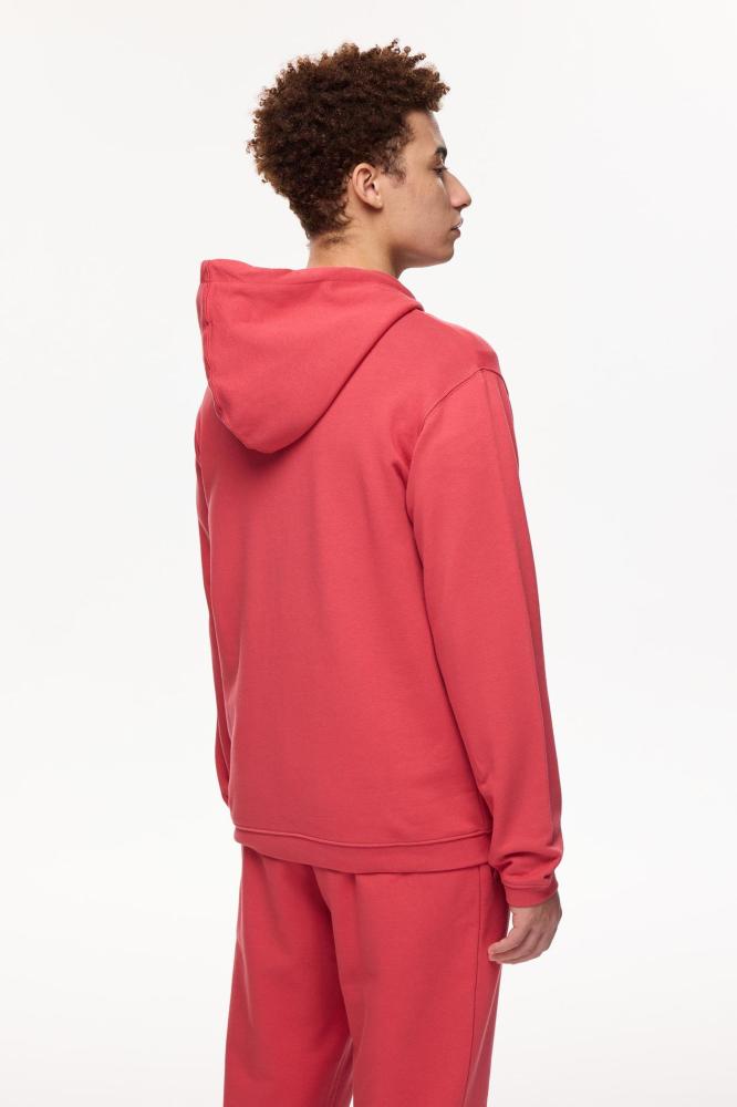 هودي رجالي أحمر جاسبر قطن ناعم بغطاء رأس وسحاب