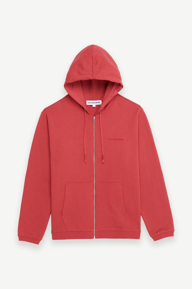 هودي رجالي أحمر جاسبر قطن ناعم بغطاء رأس وسحاب