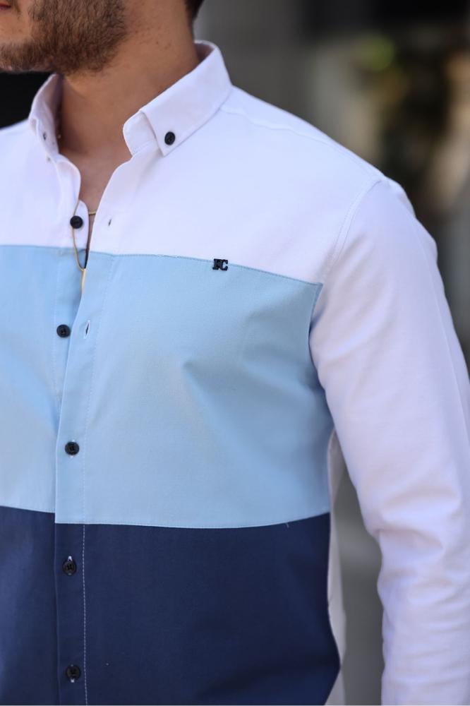 قميص جينز أبيض Slim Fit أنيق وعملي Zafoni تركي أصلي