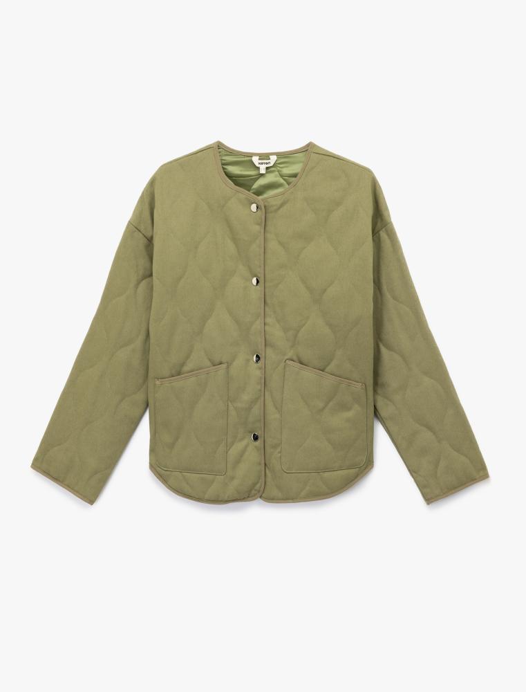 سترة نسائية مبطنة كاكي بأكمام طويلة وتفاصيل جيب أنيقة Koton تركي أصلي