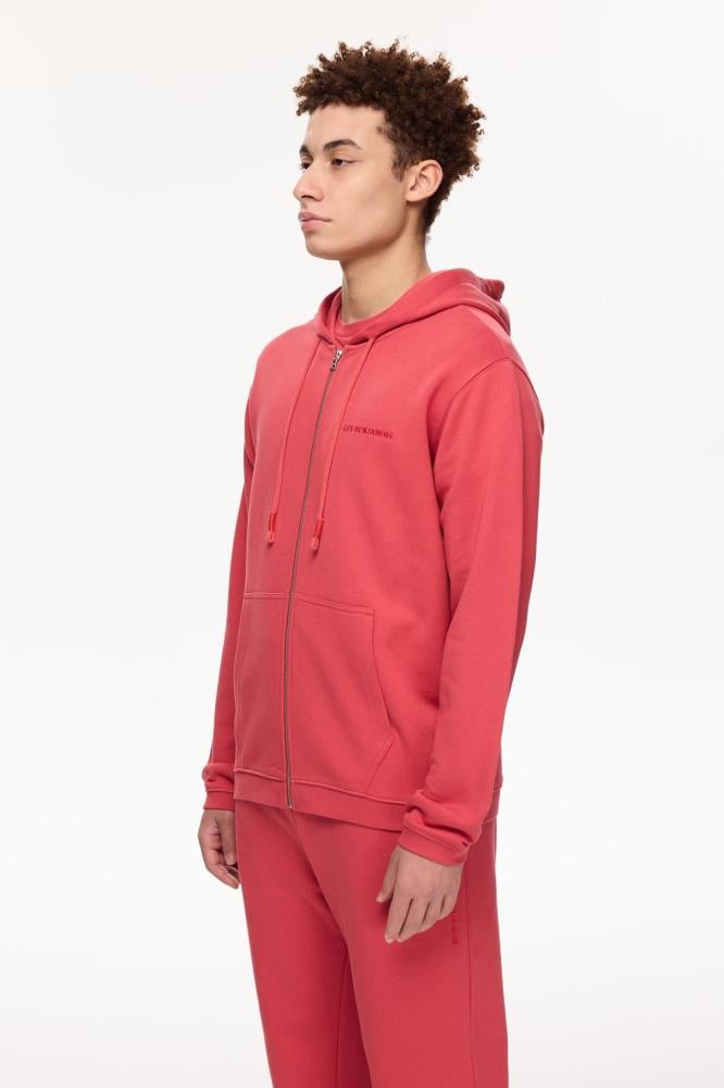 هودي رجالي أحمر جاسبر قطن ناعم بغطاء رأس وسحاب