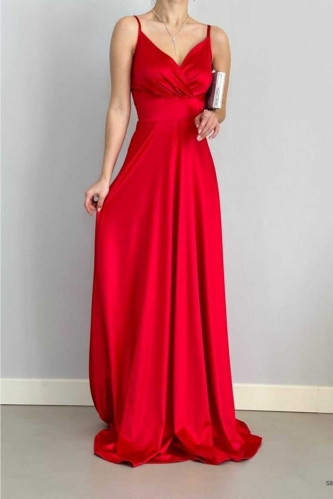 فستان سهرة نسائي احمر ساتان من Tulay Butik- أصلي