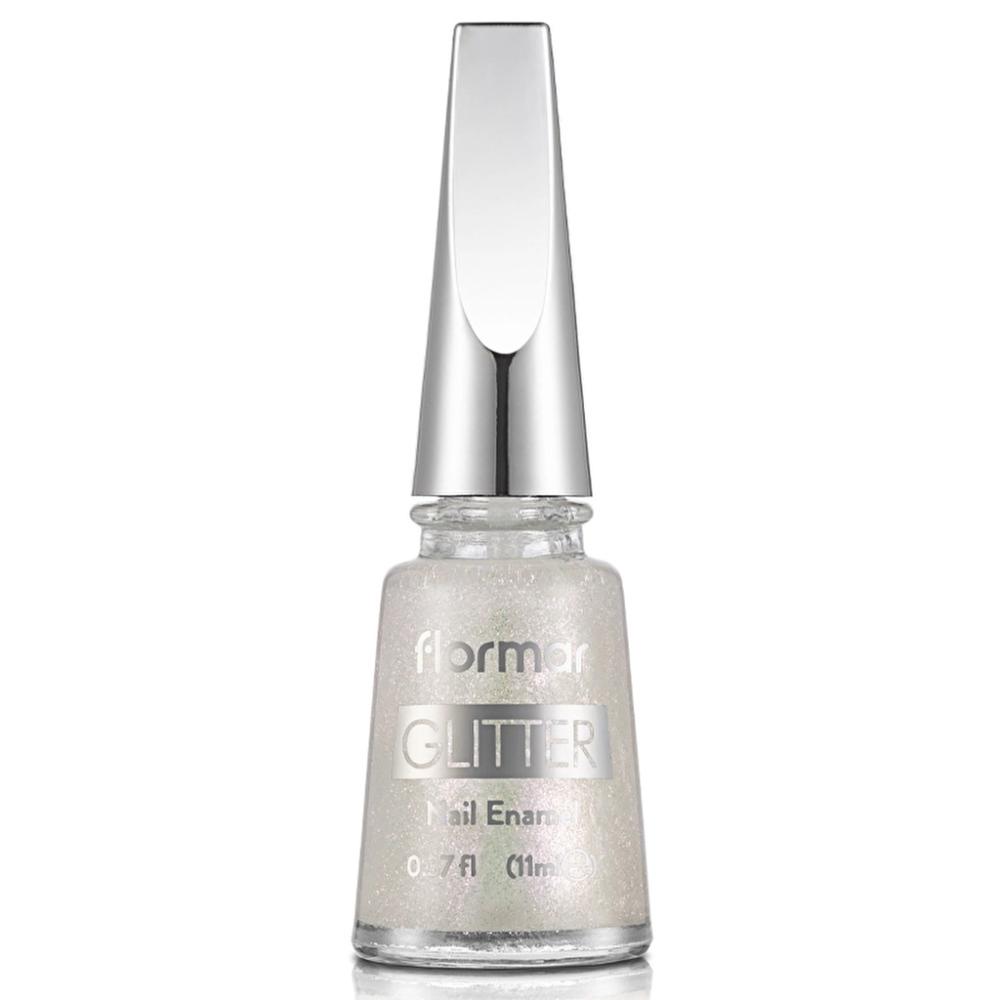 Flormar Glitter Yarı Saydam Simli Oje GL26 Snow Globe - طلاء أظافر شفاف جليتر بلمعة ثلجية بيضاء - gratis - تركي أصلي