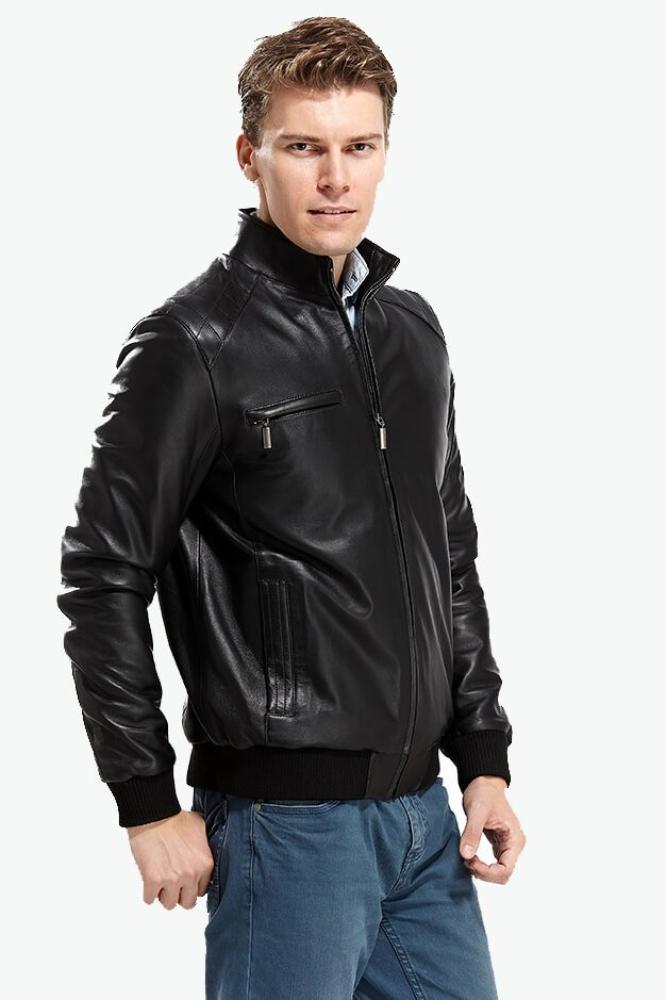 معطف جلد رجالي أسود من DERIZA