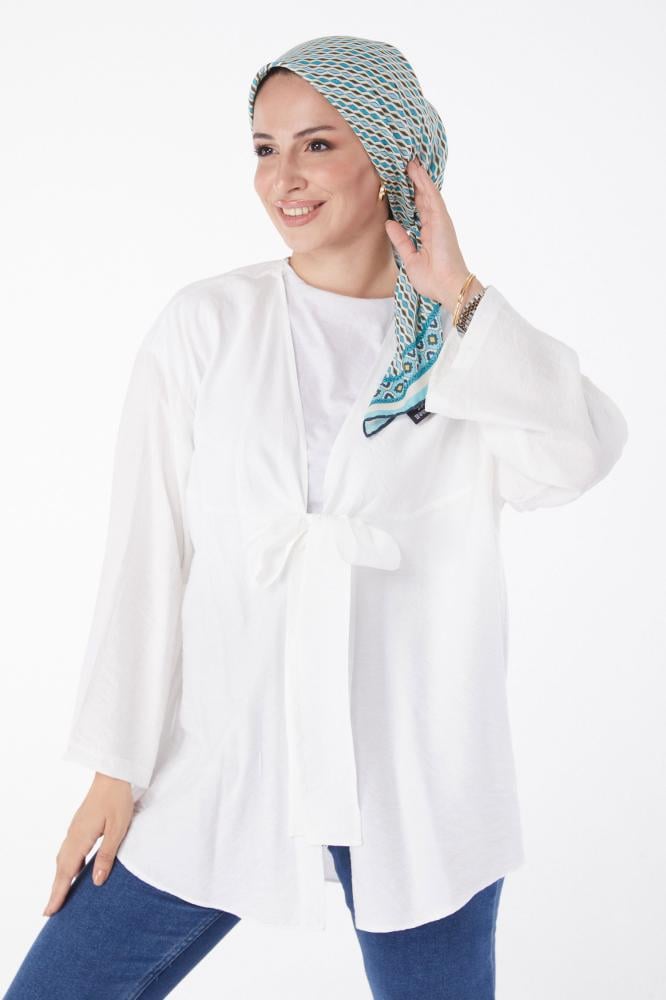 كارديجان نسائي سادة برباط أمامي أبيض من TOFISA